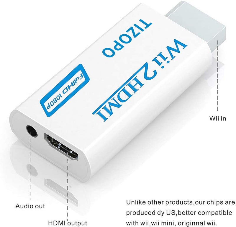 TIZOPO Wii to HDMI Converter,Wii HDMI Adapter Output Video Audio HDMI Converter 1080Pï¼Œwith 3,5mm Audio Jack&HDMI Output Compatible with Wii, Wii U, HDTV, Supports All Wii Display Modes 720P, NTSC - Image 3